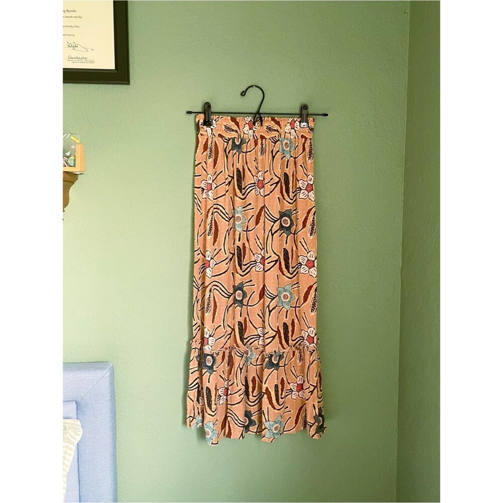 Christian Siriano New York Midi Tiered Smocked Skirt Size XS Boho Festival Tan - Picture 2 of 7